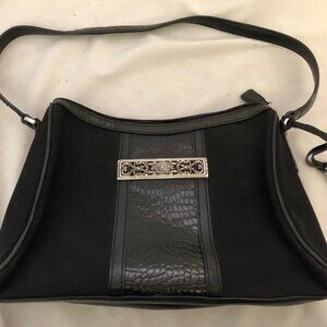 Brighton Black Microfiber Faux Croc Shoulder Bag Handbag w Heart Charm C462137